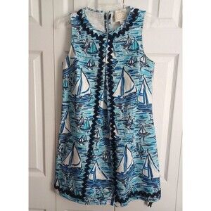 Sail To Sable Boat Print Sleeveless Classic Tunic Tank V Neck Dress Size Small